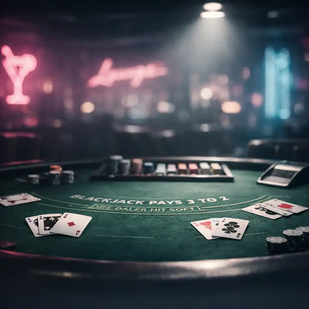 Stół do blackjacka w ciemnym, neonowym lounge'u Qevanurox